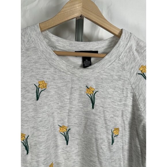 Joan Vass New York Gray Floral Sweater Women’s XL Stretch Knit Crew Neck - Picture 4 of 7